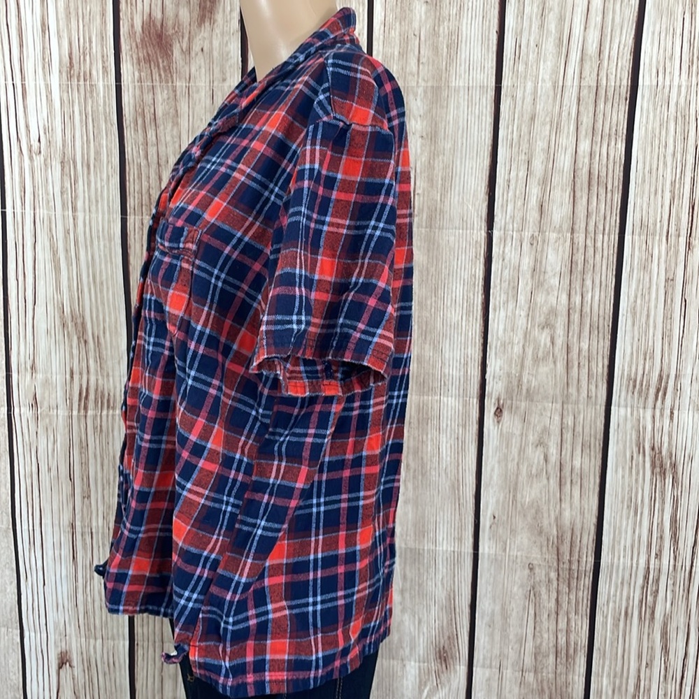 PACT Blue Red & White Short Sleeve Organic Cotton Pajama Button Down Top Large - Picture 4 of 8